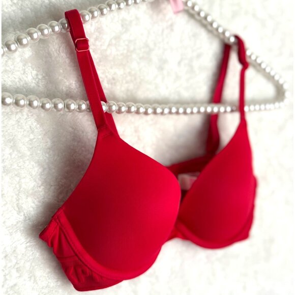size 32A Victoria's Secret PINK wear everywhere red bra padded push up - Picture 5 of 10